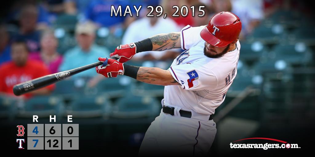 Rangers's tweet photo. RECAP: Josh Hamilton launches a pair of long balls in tonight’s win over Boston. http://t.co/OM6R6iQL08 http://t.co/cO2Vgvd6zW