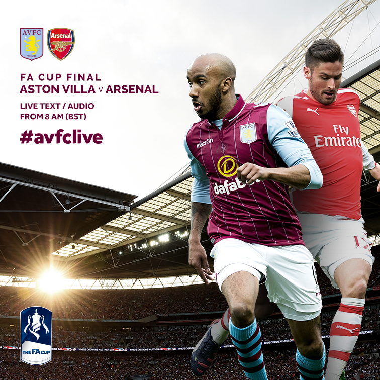AstonVilla's tweet photo. MATCHDAY! It’s finally arrived - the #FACupFinal! Give it everything you’ve got boys and #FightLikeLions. #AVFC http://t.co/KE5tQpW0OQ