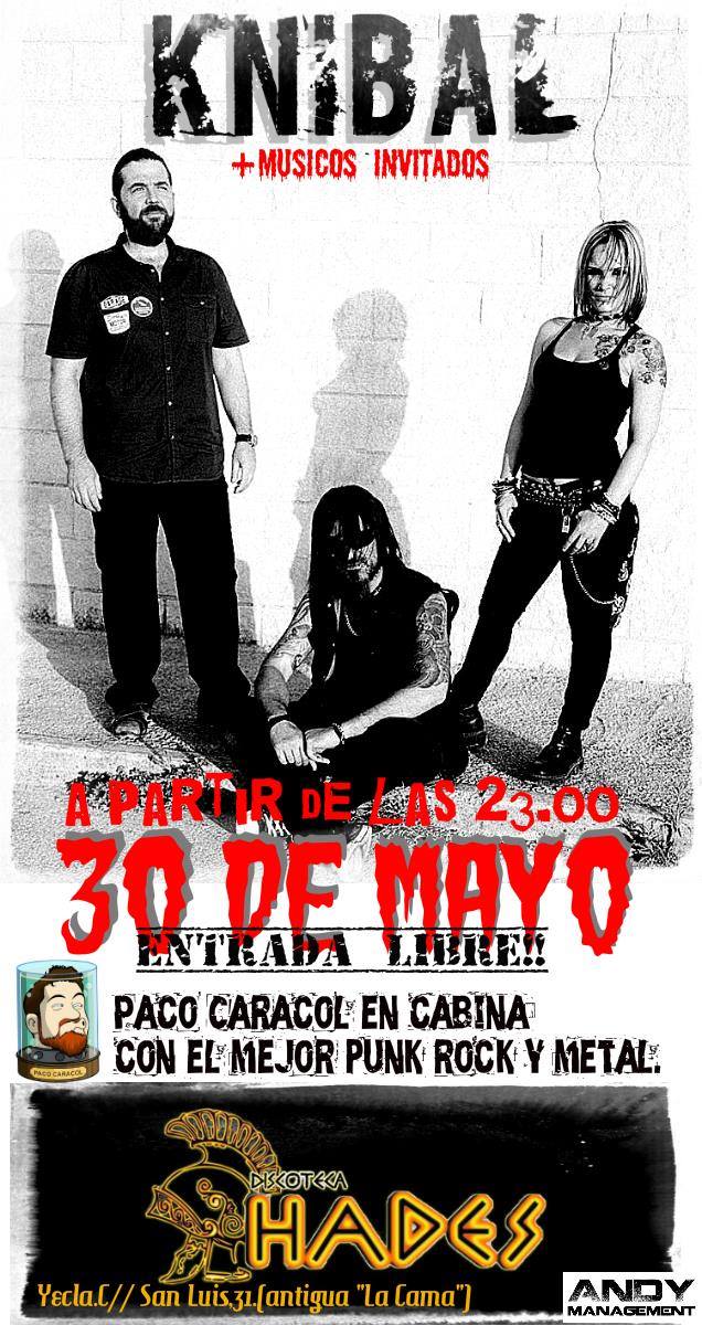 PacoCaracol's tweet photo. @YeclaCapital que sepas que esta noche tocan los #Knibal,grupazo del pueblo en #DiscotecaHades y pincha @PacoCaracol http://t.co/LPDJWv2i4w