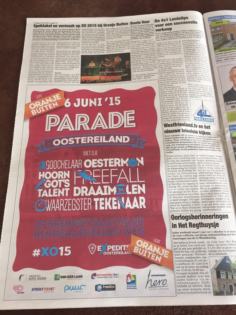 Bam! #xo2015 nog 1 week 😎. Komt allen naar de parade! Plezier voor jong &amp; oud. Goede doel: kinderafdeling @WFGasthuis