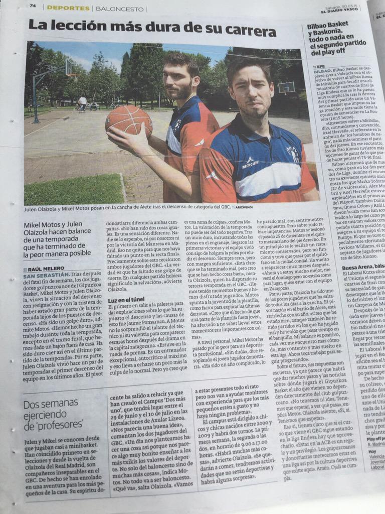 CampusDosmasUno's tweet photo. Hoy en el @diariovasco , "La lección más dura de su carrera", sobre Mikel y Julen. Mencionando también el Campus. 🏀🏀 http://t.co/y0rd5eHjFf