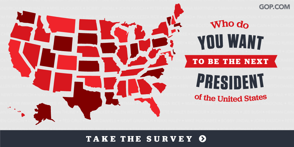 Republicans's tweet photo. Who is your favorite to take the big prize in 2016? http://t.co/vceQcskTMy Pick your President. http://t.co/RwOhGcCSYr
