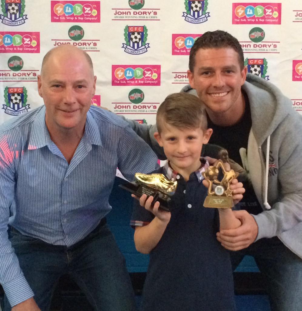 My wee nephew with his trophies from last night along with the Glentoran legend Barney Bowers & myself #MyWeeHero