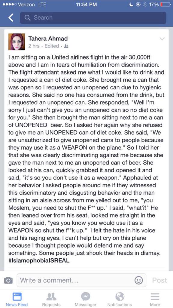 I'm asking all of you to let <a href="/united/">United Airlines</a> know that you are disgusted with this bigotry, that the must act!