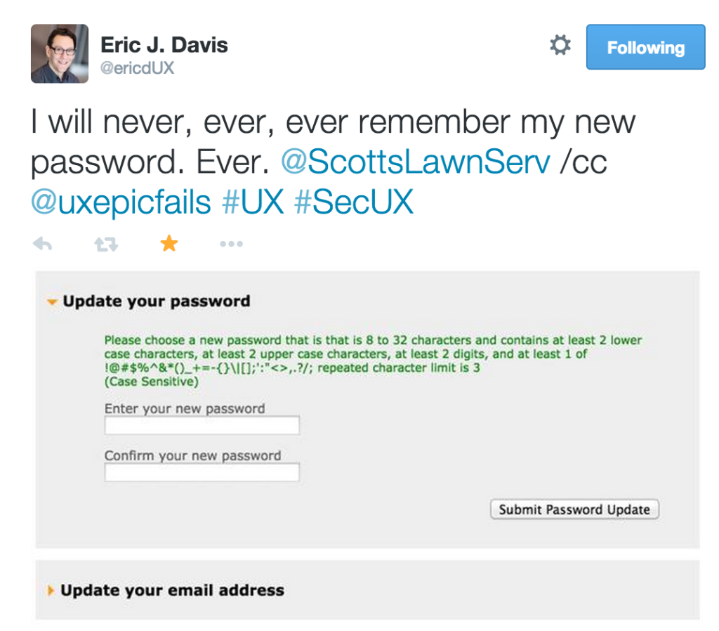uxepicfails's tweet photo. Password forgotten in 3...2...1... | via @ericdUX http://t.co/Z6cNsSJlBP #ux http://t.co/4tlwtL9385