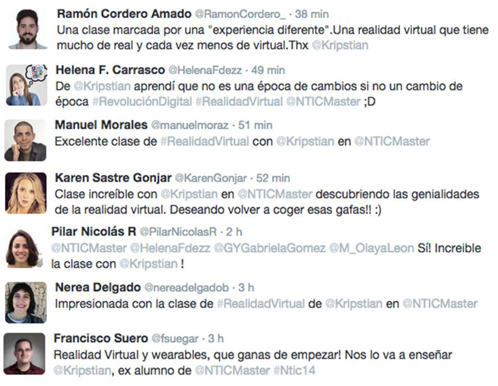 Kripstian's tweet photo. Increíble el feedback de la clase de hoy en @NTICMaster  ¡la #realidadvirtual también gusta a los #communitymanagers! http://t.co/RFTKfcd778