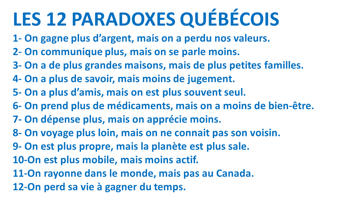 JeanMarcLeger1's tweet photo. Voici 12 paradoxes de la société québécoise. Nous ne sommes ni meilleur ni pire mais quelquefois un peu bizarre. http://t.co/Yj0wMBsSww