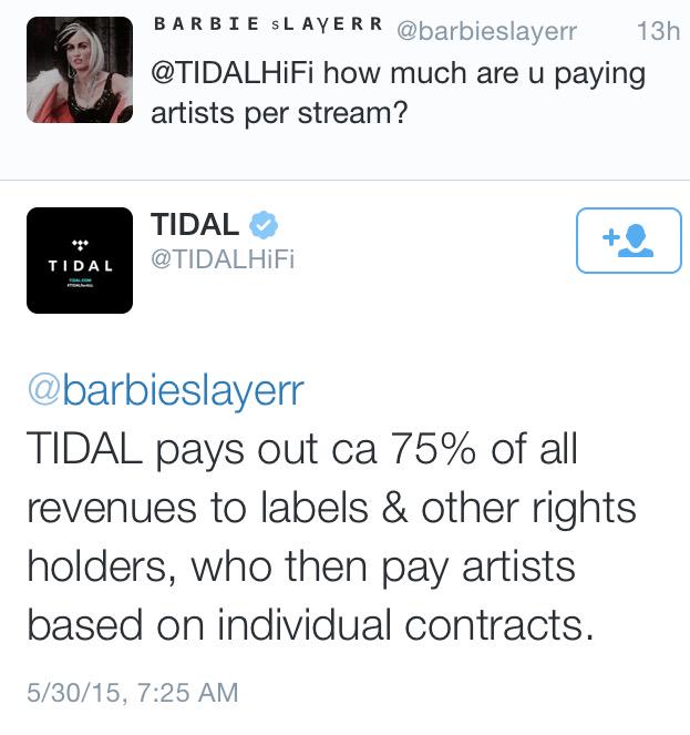 Alsina_hat's tweet photo. #Jayz said 75% is paid to Artists, writers &amp; producers but #Tidal says it pays Labels &amp; they pass it on to artists. http://t.co/wDuydZYK6c