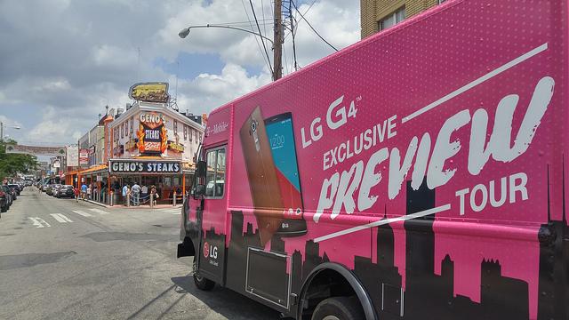G4Preview's tweet image. It's our last day on the East Coast. Stop by Geno's Steaks in #Philly for a last chance #LGG4 demo! #G4Preview