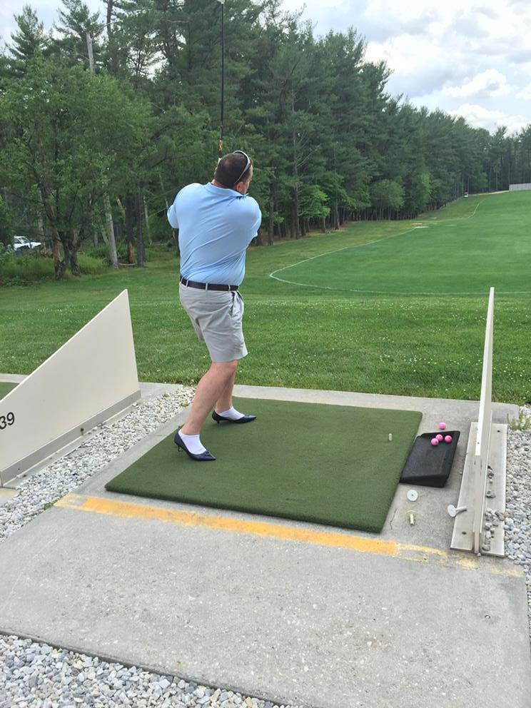 MarcusNBC's tweet photo. #HighHeelsForHope off to a great swing! Check out the heels and swing! LOL Pine Ridge Gold Course. @cbsbaltimore http://t.co/VlhKrCgqIG