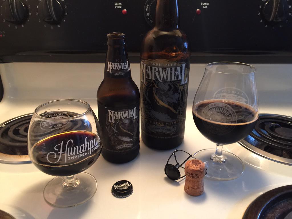 ABCCigarMak's tweet photo. #TasteComparison between Narwhal / Narwhal Barrel-Aged Imperial Stout @SierraNevada. Finally getting around to this!! http://t.co/2kWhj8DKme
