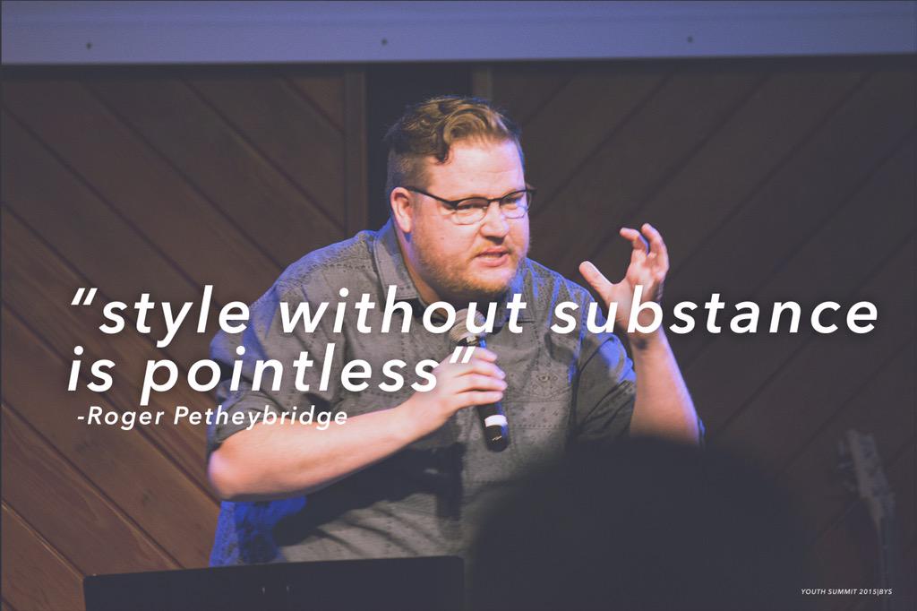 YoungChurch_'s tweet photo. "Style without substance is pointless." -Roger Petheybridge
#YPLSummit #onfire15 http://t.co/zqspXPYRrV