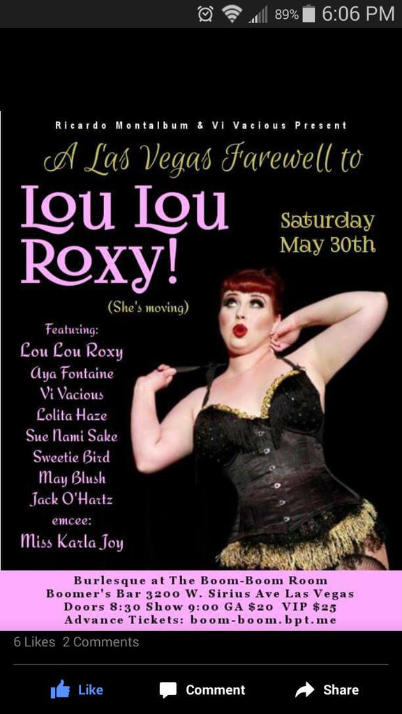 Tonight at @BoomersLV - awesome burlesque show!  I'll  be there!