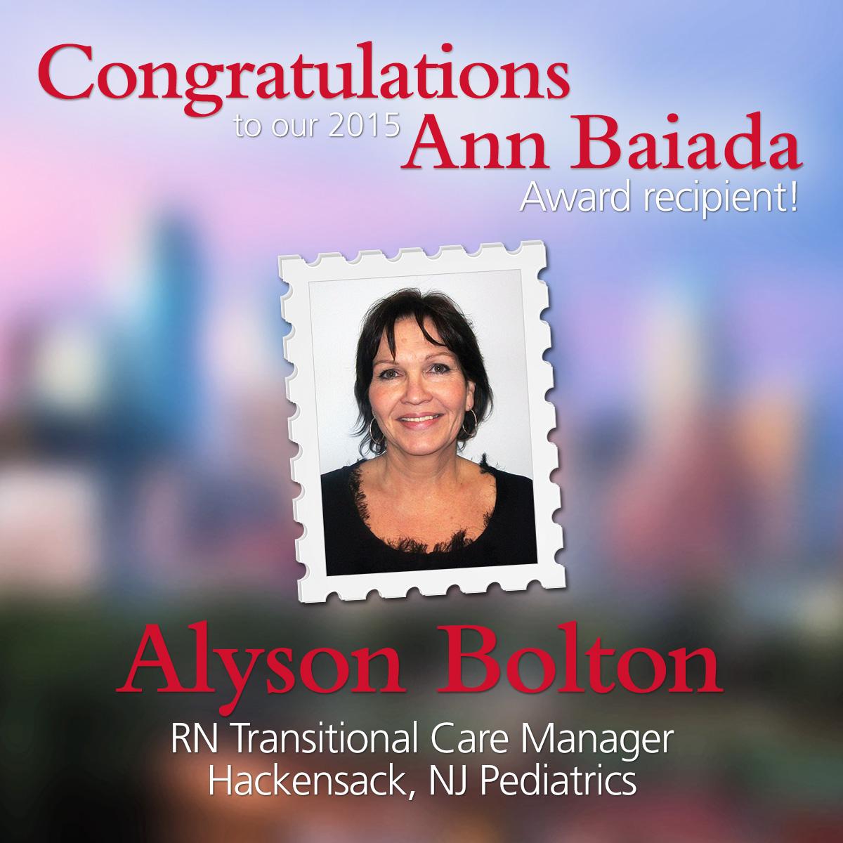 AwardsWeekend's tweet image. Congratulations Alyson Bolton, our Ann Baiada Award for Excellence in Nursing Leadership Recipient! #AwardsWeekend