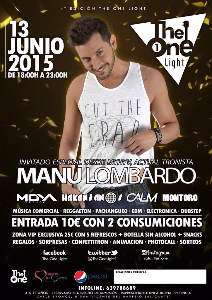 salatheonelight's tweet photo. ¡MANU DE HMYV! El próximo 13 de Junio en @SalaTheOne ¡No te lo pierdas! http://t.co/QU3AddYseH