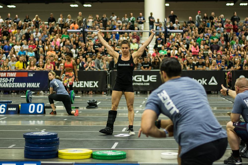 After taking 11th in the handstand walk <a href="/Julie_Foucher/">Julie Foucher Brown</a> finished Event 5 with an 85 pound snatch. #CentralRegional
