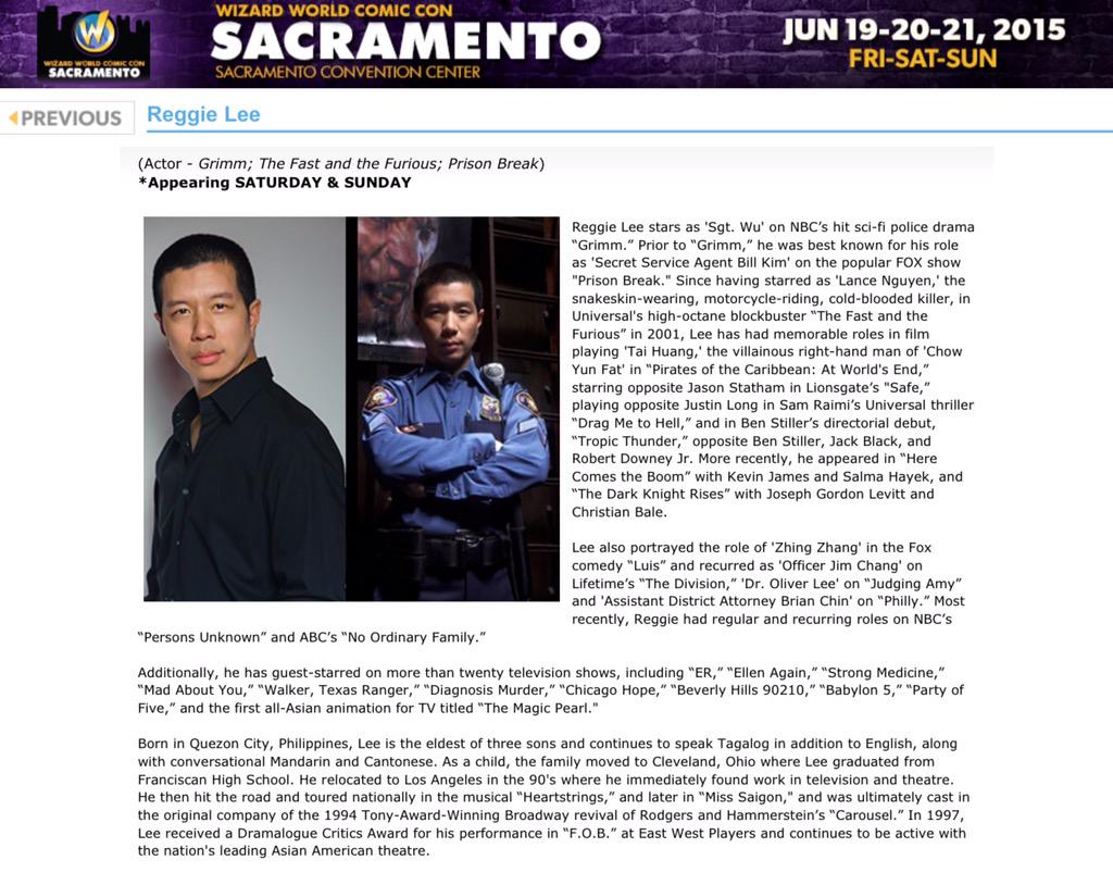 Grimmsters! <a href="/MrReggieLee/">Reggie Lee</a> Will Be <a href="/WizardWorld/">Dalmondrius</a> in Sacramento June 20-21 #Grimm 👮🏼 Who's Going? wizardworld.com/reggielee.html