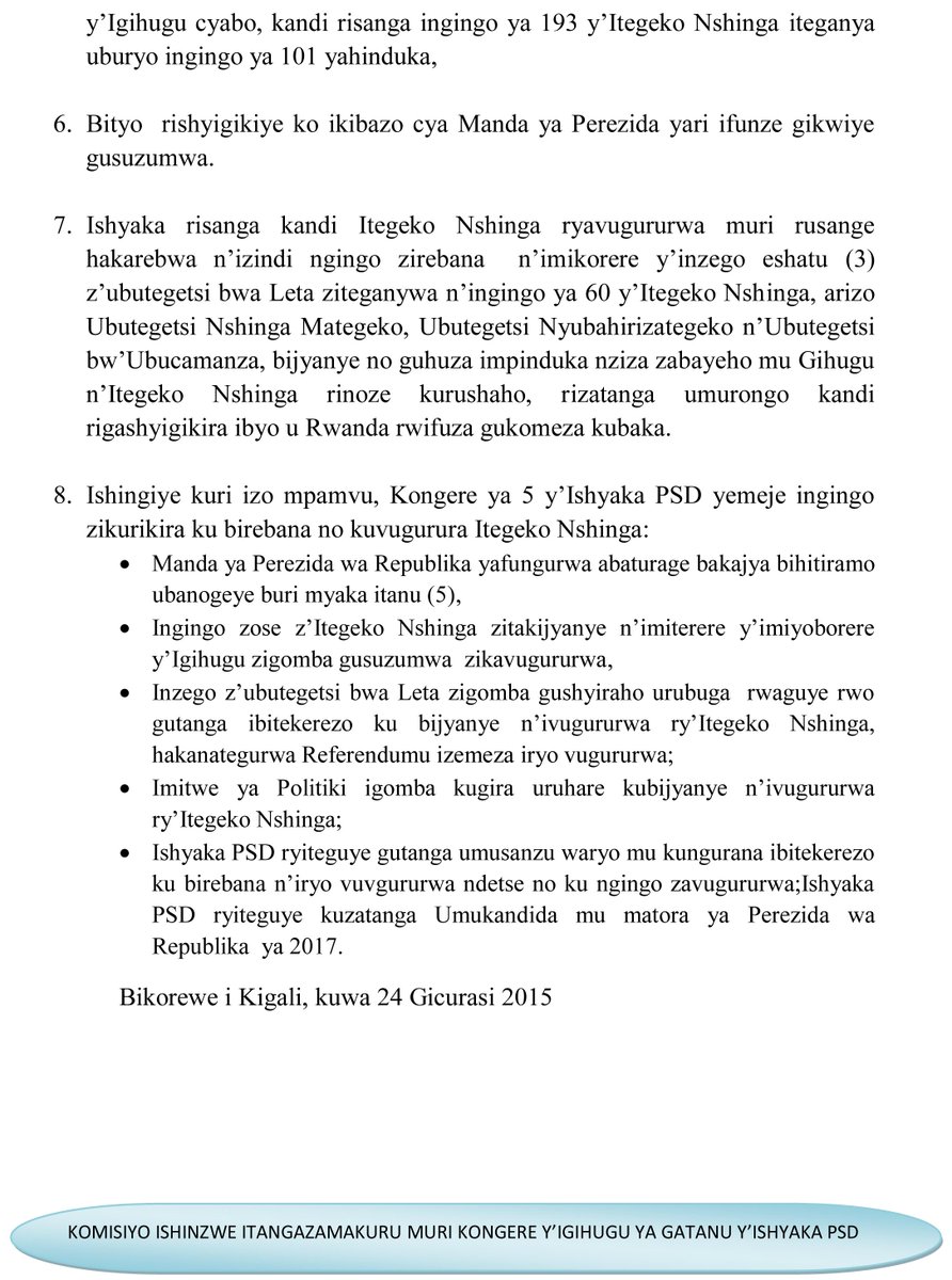 PSD_Rwanda's tweet photo. Ibitekerezo bya PSD ku ivugururwa ry'Itegeko Nshinga http://t.co/QJxDKuynoY