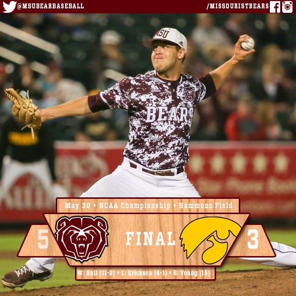 #MSUBears win vs <a href="/UIBaseball/">Iowa Baseball</a>! <a href="/Hall_22/">Matt Hall</a> goes 8, Ks 11 in #SpringfieldRegional! MSU awaits <a href="/OregonBaseball/">Oregon Duck Baseball</a>-UI winner.