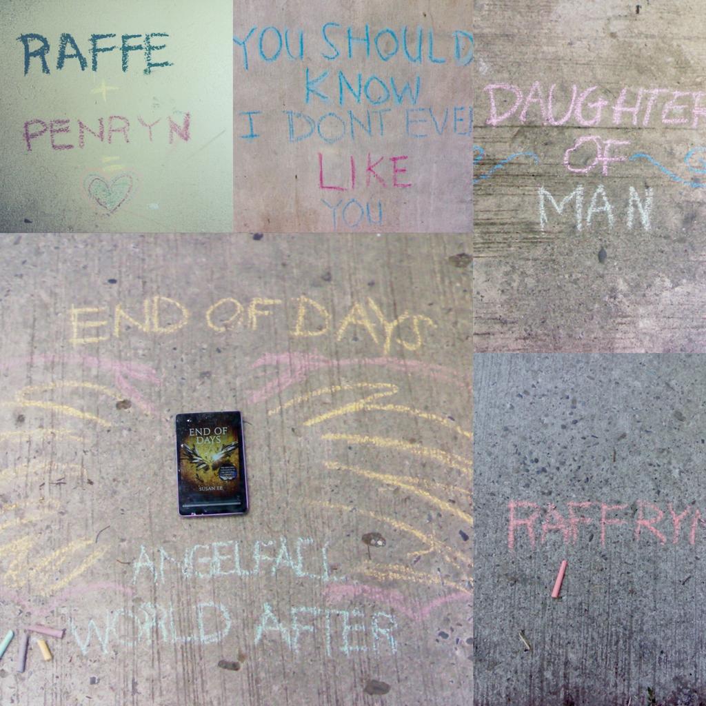 mightazerie's tweet image. First book chalk art ever for #PenrynSwag @Susan_Ee #EndofDays @AngelfallPH