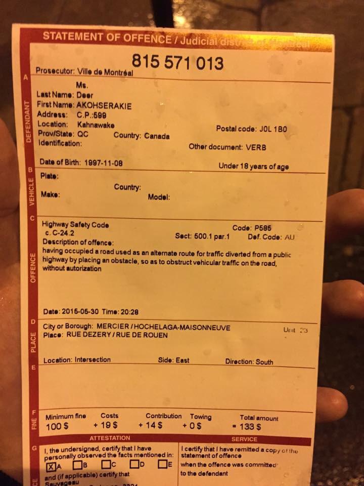 #manifencours voici l'amende. (Le montant est moindre car la personne est mineure)