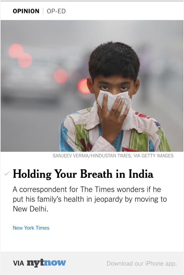 PatcohenNYT's tweet photo. Nearly half of Delhi's children have lung disease from pollution  http://t.co/bk47n4eQAJ http://t.co/gNhYXpxda8