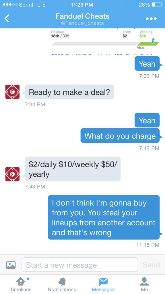 AthGear_'s tweet photo. @dfs_mlb @Fanduel_cheats Ay no problem. don't want you to lose business with the lineups that you take time to make http://t.co/UMGDud11KC