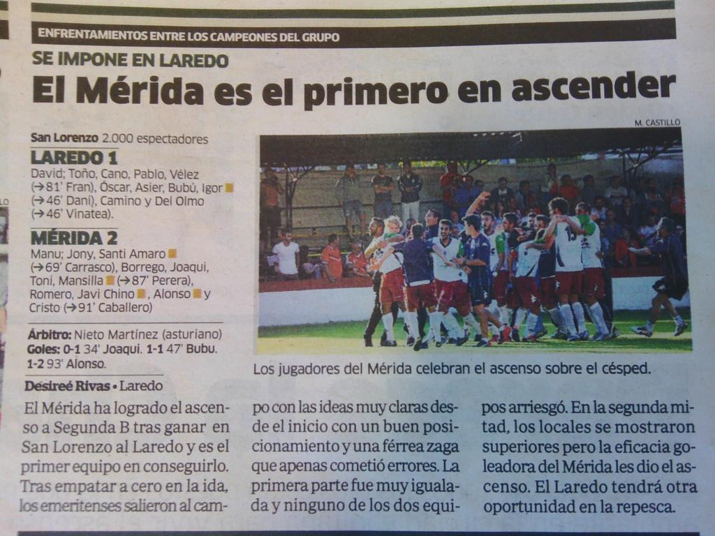 JAReinaGonzalez's tweet photo. MARCA: el @Merida_AD, el primero en ascender a Segunda B. http://t.co/N2NGBFsXCK