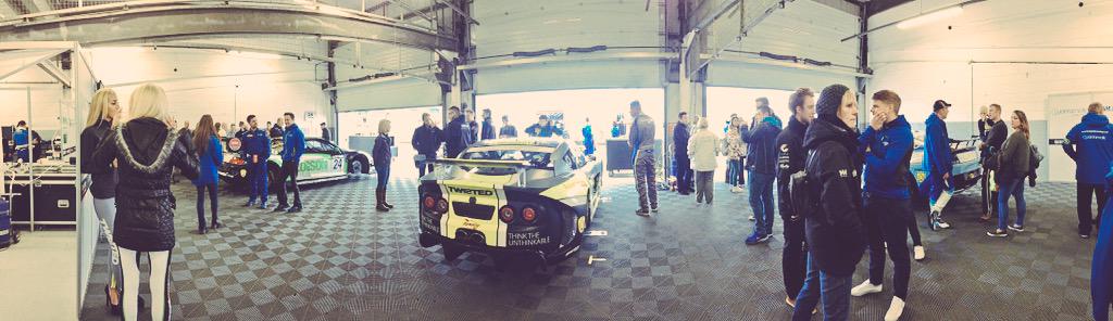 Quantamatic's tweet photo. It's getting busy in the @teamparkeracing garage ahead of the driver autograph session. #QuantamaticRacing@BritishGT http://t.co/TCI6uH7H45