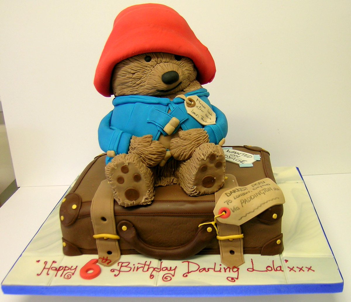wackycakes's tweet photo. Paddington Bear chocolate cake, the suitcase is a madeira cake with 
apricot jam to look like a marmalade sandwich. http://t.co/5b3MfyMO3p