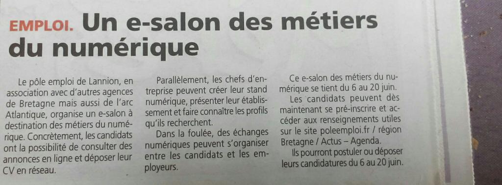Booltrip's tweet image. Vu dans @LeTregor  #e-salon des métiers du #numérique à #lannion du 6-20 juin 2015 #emploi #technologies #bretagne