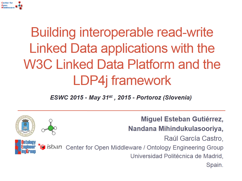 LDP4j's tweet photo. All set for #LDP tutorial at #eswc2015  http://t.co/X4TWDQnSTj Join us at 14:00, ADRIA 1 Hall @oeg_upm @CenterOpenMW http://t.co/uXXvDVDVZu