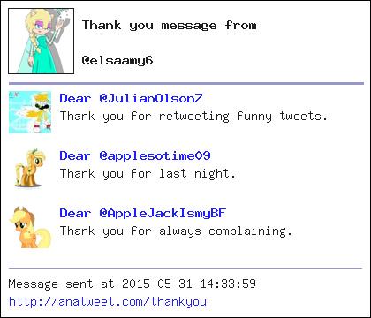 elsaamy6's tweet photo. [Thank-You Message] To my Twitter friends @JulianOlson7 @applesotime09 @AppleJackIsmyBF via http://t.co/HAl7jmMWIX - http://t.co/aqOglaqSXY