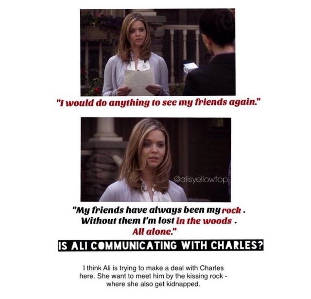 WhoIsAFromPll's tweet photo. 6x01 : Discours d'Alison.
Alison fait passer un message à Charles pour le rencontrer? 
xoxo -c http://t.co/jvLoK3hMAM