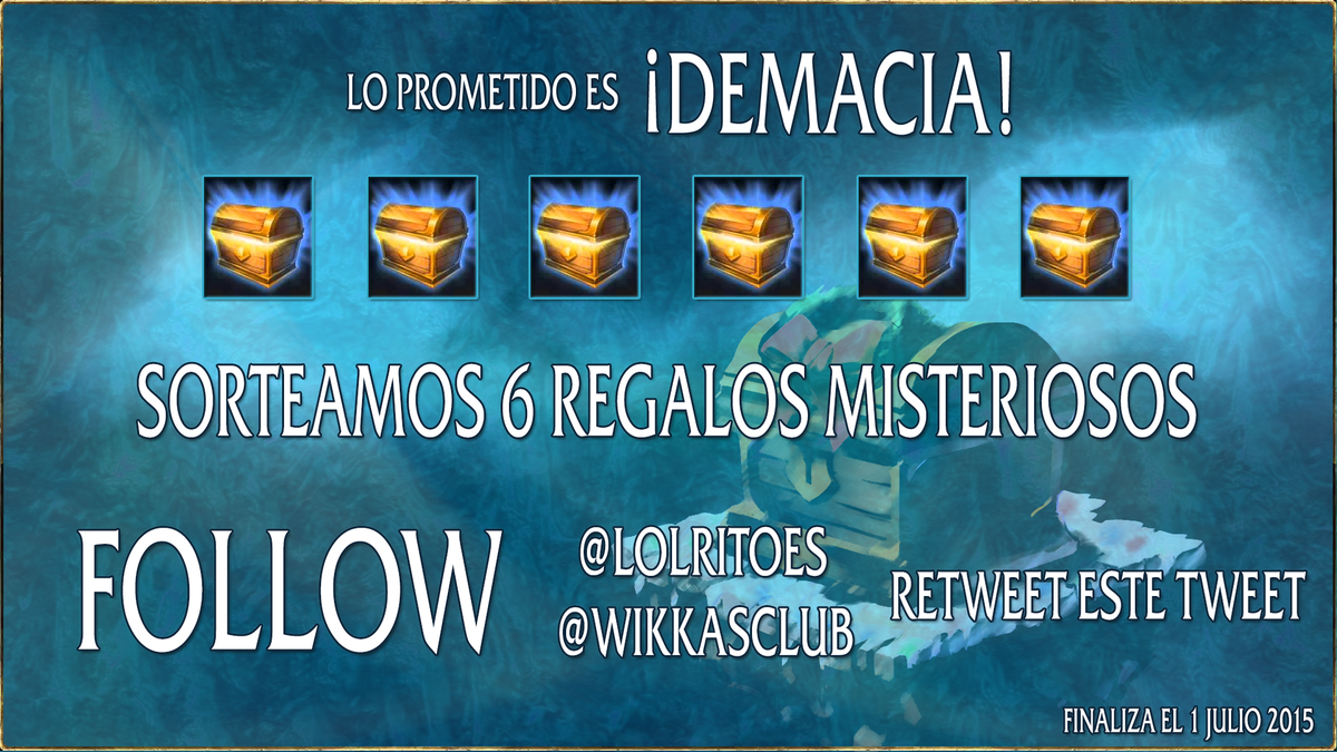 SearchGamer's tweet photo. SORTEAMOS 6 REGALOS MISTERIOSOS! RT este Tweet &amp; Follow: @WikkasClub y @LolRitoES Lo prometido es DEMACIA! http://t.co/VQdOdJoQlP