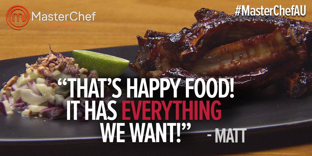 If you're happy and you know it, eat more ribs! #MasterChefAU #SuperstarsWeek #happyfood #happydance
