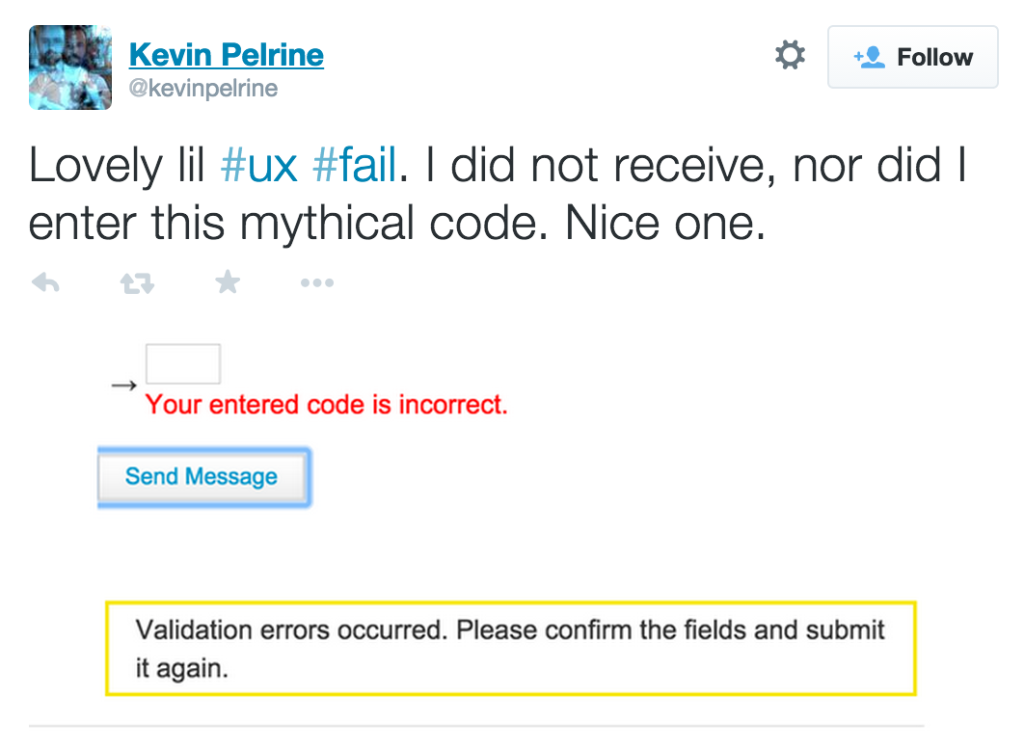 uxepicfails's tweet photo. The code you never entered is incorrect - http://t.co/LqK643d5c6 via @kevinpelrine http://t.co/oJ5QcrCDrl