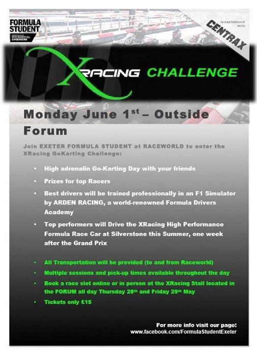 ExeterFS's tweet image. LAST CHANCE to buy tickets for #XRacingChallenge 4pm at the Forum @ExeActivities