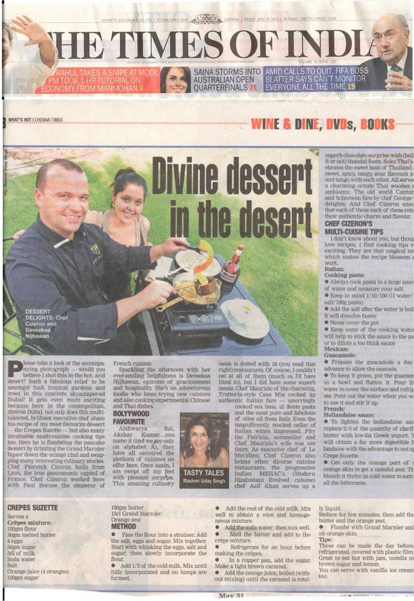 devnijh's tweet photo. Thank you so much @RashmiUdaySingh for the fabulous coverage given to @cizeron and @LeMeridienDXB in @timesofindia http://t.co/k1Dq7hi4y8