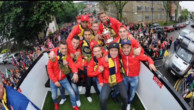 AFTVPodcast's tweet photo. The team enjoying the #victoryparade #12FACups #12timechampions http://t.co/TB0c8AlBtD