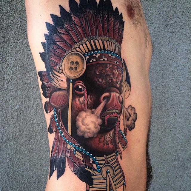 American Bison tattoo by Tristan Bradshaw Aces Tattoo Denton TX  r tattoos