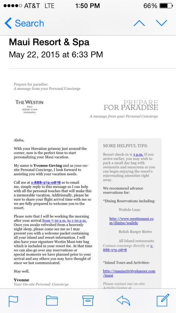 Robyn Hannah (@robynhannah) on Twitter photo Don't even care if this is #marketing automation- already impressed w/ <a href="/Westin/">Westin Hotels</a> #Maui. Looking forward to my 1st stay! Don't even care if this is #marketing automation- already impressed w/ <a href="/Westin/">Westin Hotels</a> #Maui. Looking forward to my 1st stay!