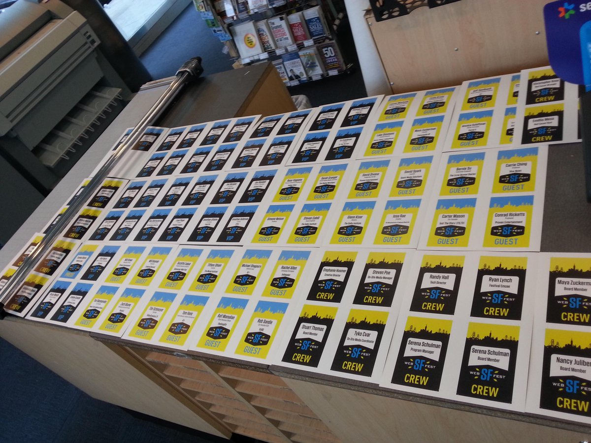 SFWebFest's tweet image. HAPPENING NOW: Our volunteers hard at work making our stylish event badges! #SFWebFest #SFWF15 #SundayFunday