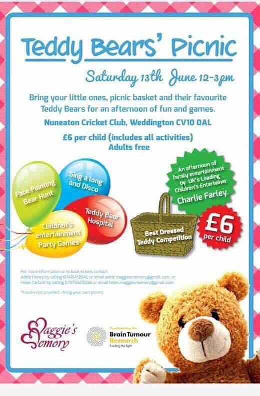 MaggiesMemory's tweet image. Just 12 days to go until our teddy bears picnic. £6 per child adults free! Message us for tickets. @braintumourrsch