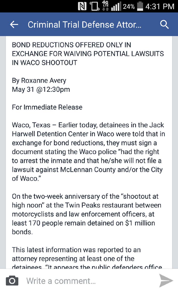 DevilsATX's tweet image. WOW!#WacoShooting #Waco police make bikers sign a waiver not to sue in exchange for lowering their bail.