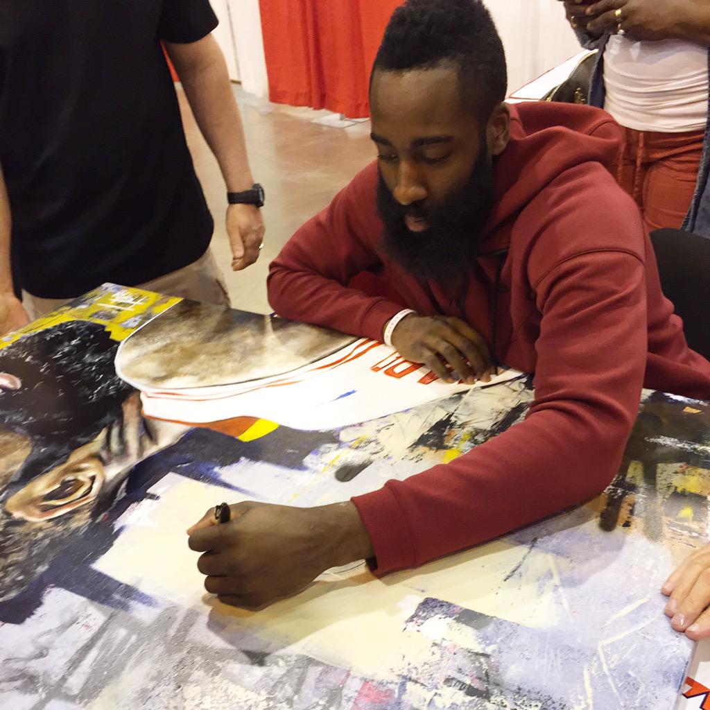 I got my ORIGINAL painting I did autographed by <a href="/JHarden13/">James Harden</a> today at the <a href="/TRISTAR1/">TRISTAR Productions</a> show. Thanks!! <a href="/HoustonRockets/">Houston Rockets</a>