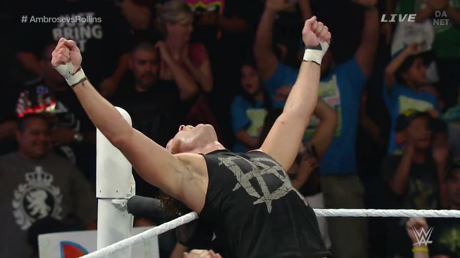 JonMoxleyDotNet's tweet image. Dean hits Rollins with the Dirty Deeds.. and wins! Your New Champion!.. or.. #WWEChamber