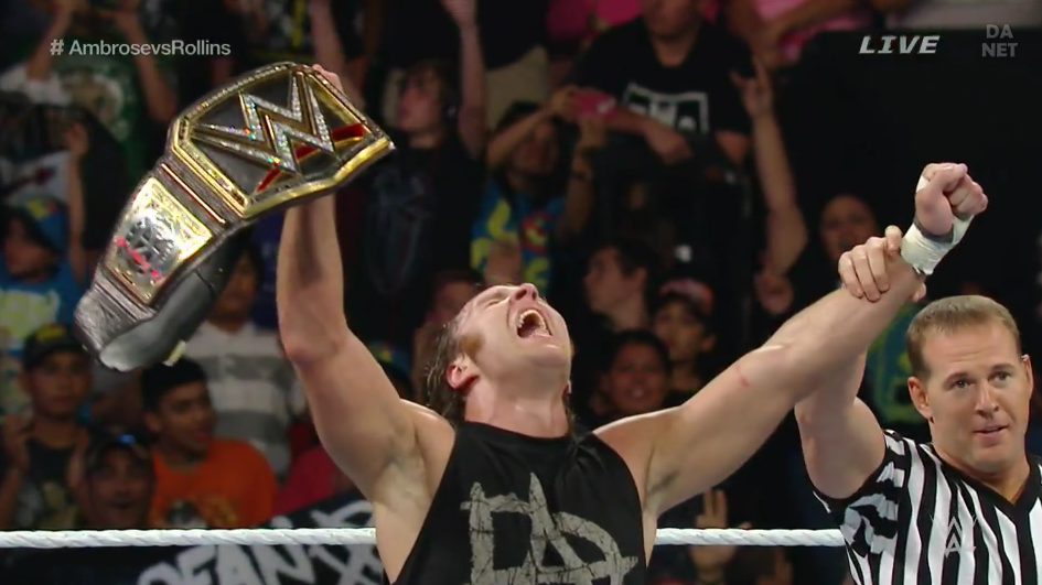 JonMoxleyDotNet's tweet image. Dean hits Rollins with the Dirty Deeds.. and wins! Your New Champion!.. or.. #WWEChamber