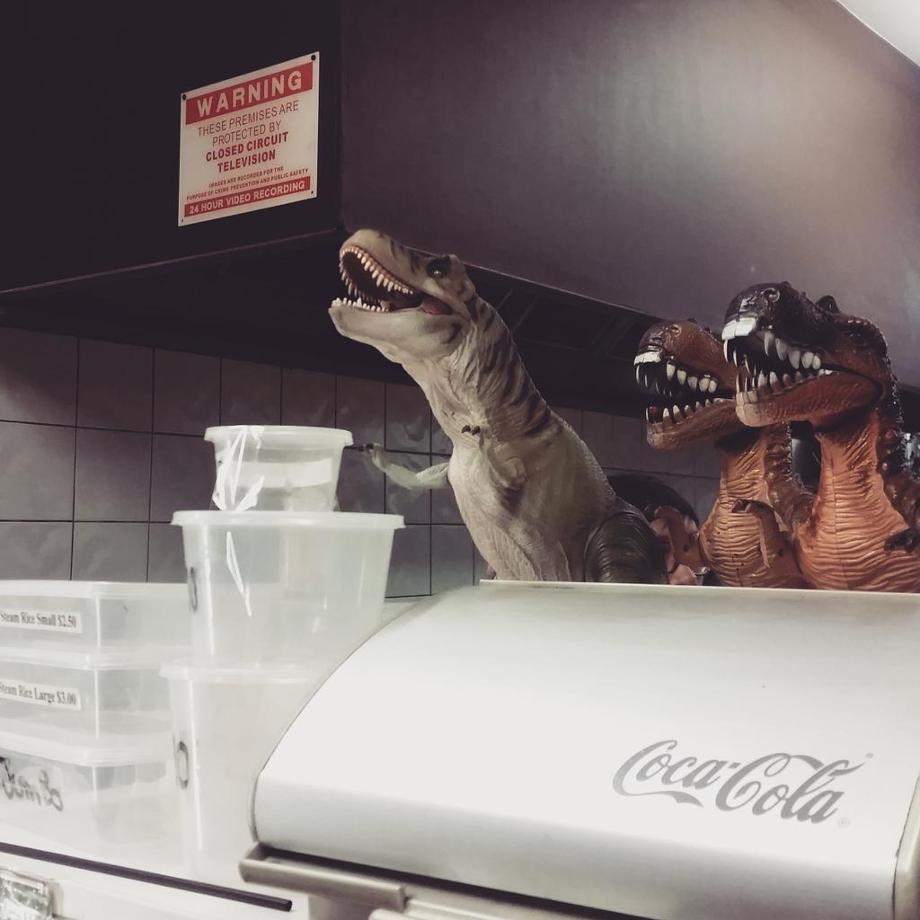 DenizenCitizen's tweet photo. Celebrating the start of @JurassicJune with @amiller071286 at #thairanosaurs. #TheKitchenIsOpen #JurassicWorld http://t.co/kIxda0Zx2A