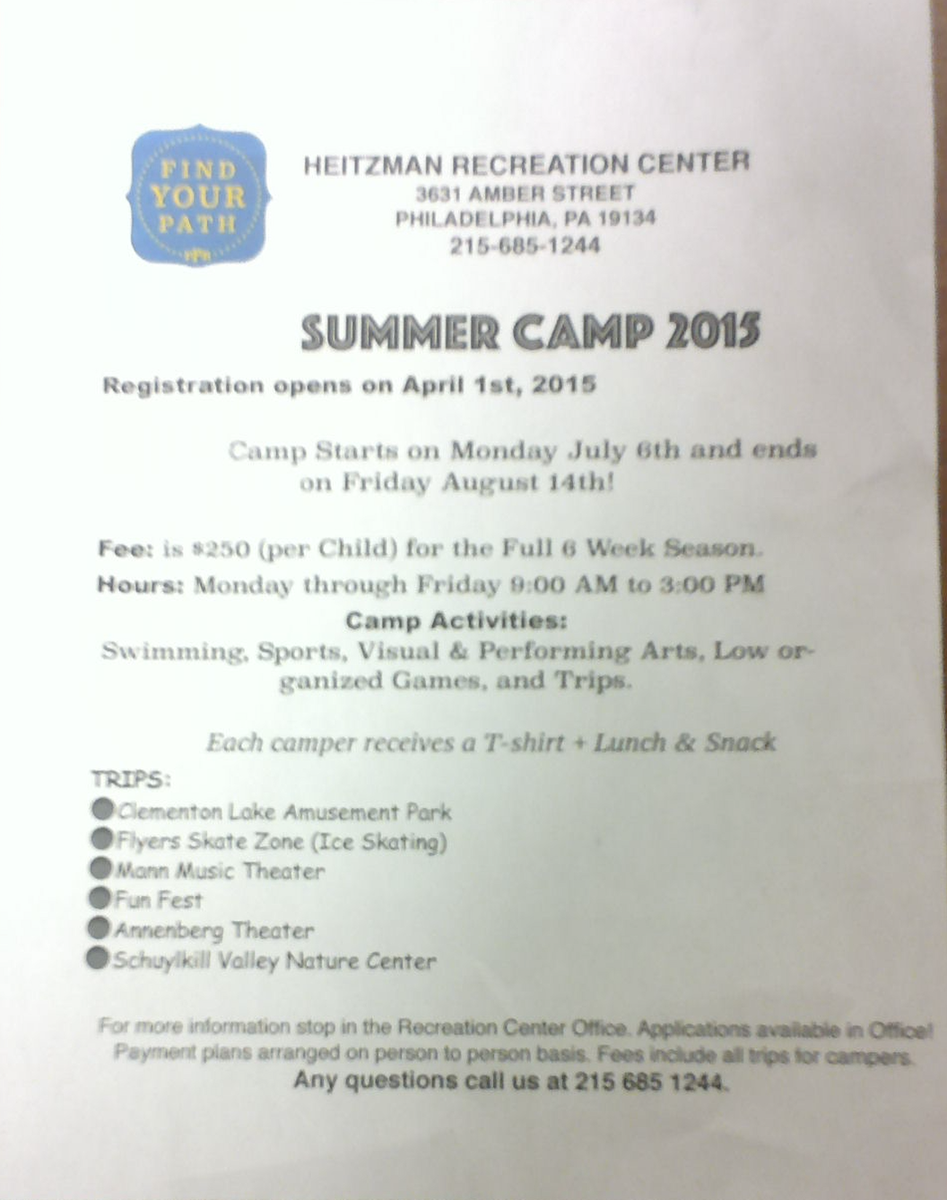 Openings still available for our Summer Camp! For more information call our office 215 685 1244.